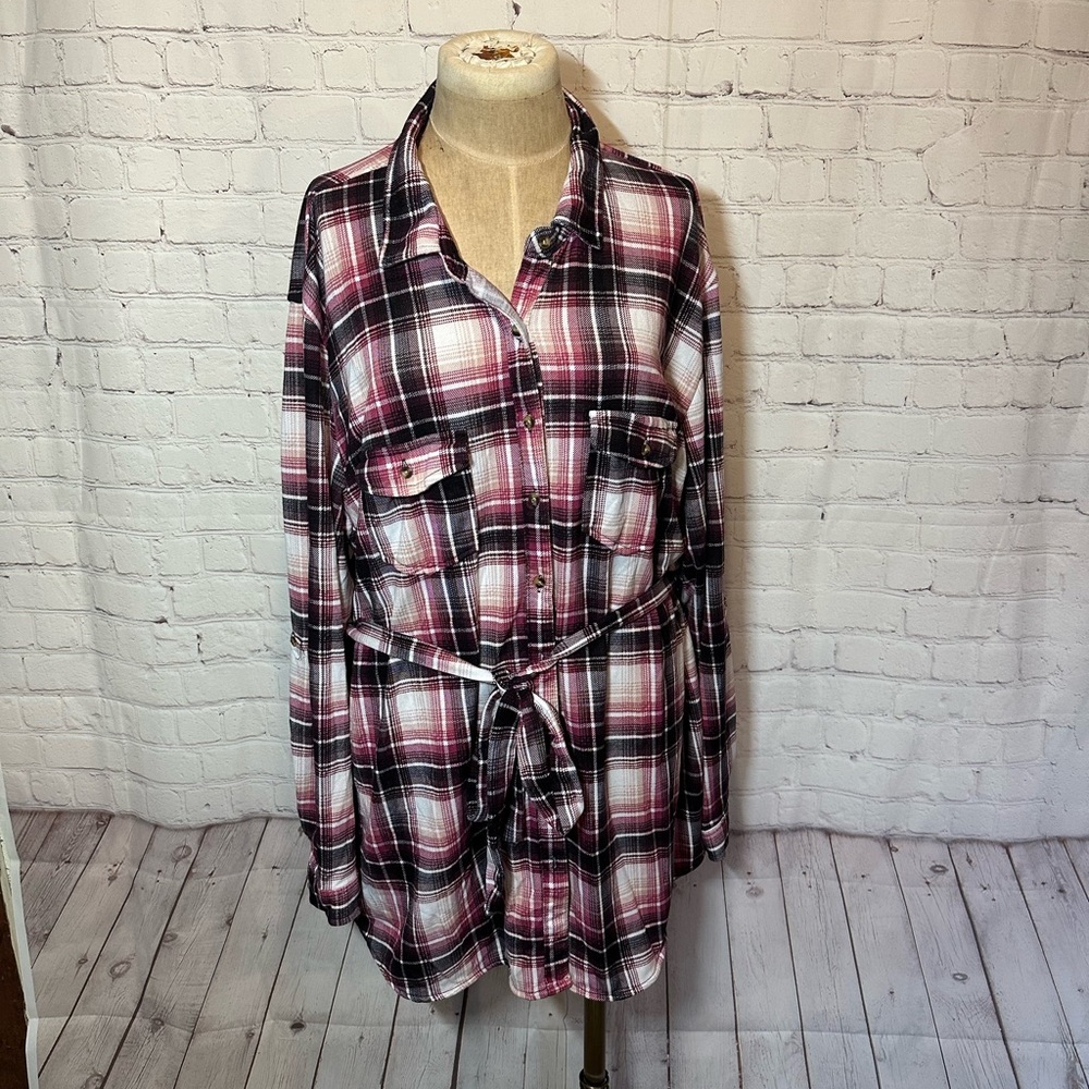 Eden & Olivia Plaid Shirt Dress - Black, White, pink 4x
